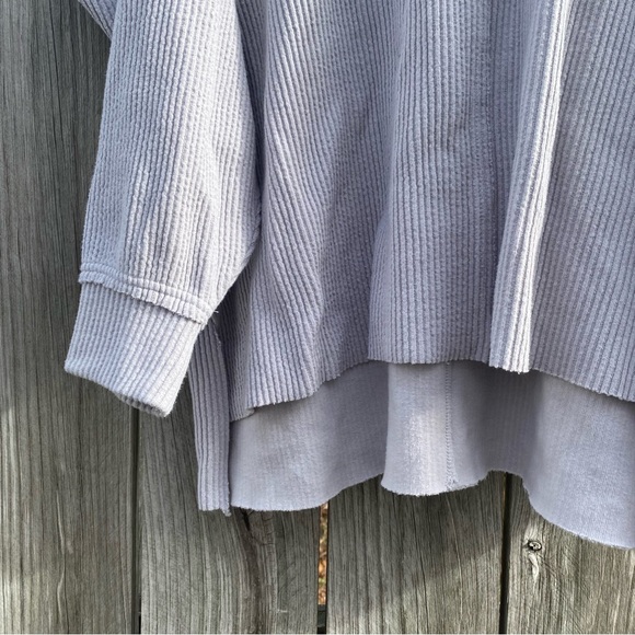 Lincoln L Ribbed Knit Sweater Gray V-Neck Oversized Cozy Minimalist Classic - Picture 4 of 8